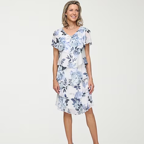 SLNY Dresses & Skirts - SL Fashions Floral Chiffon Tiered V-Neck Dress in Sz 10 NWT